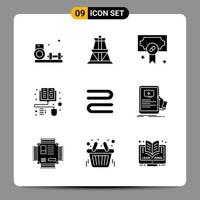 9 Black Icon Pack Glyph Symbols Signs for Responsive designs on white background 9 Icons Set Creative Black Icon vector background