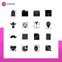 16 Universal Solid Glyphs Set for Web and Mobile Applications night street calendar layout product Editable Vector Design Elements