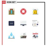 Universal Icon Symbols Group of 9 Modern Flat Colors of imac monitor purchases computer movie Editable Vector Design Elements