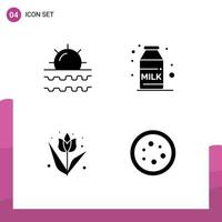 4 Solid Glyph concept for Websites Mobile and Apps beach easter travel coffee plant Editable Vector Design Elements