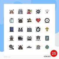 User Interface Pack of 25 Basic Filled line Flat Colors of party love chat amulet gear Editable Vector Design Elements