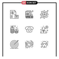 Group of 9 Outlines Signs and Symbols for investment stack keyboard money gear Editable Vector Design Elements