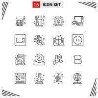 16 iconos estilo de línea basados en cuadrícula símbolos de esquema creativos para el diseño de sitios web signos de icono de línea simple aislados en fondo blanco 16 conjunto de iconos fondo de vector de icono negro creativo