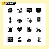 16 Creative Icons for Modern website design and responsive mobile apps 16 Glyph Symbols Signs on White Background 16 Icon Pack Creative Black Icon vector background