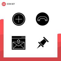 Pack of 4 Universal Glyph Icons for Print Media on White Background Creative Black Icon vector background