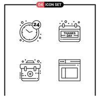 Set of 4 Line Style Icons for web and mobile Outline Symbols for print Line Icon Signs Isolated on White Background 4 Icon Set Creative Black Icon vector background