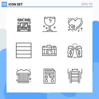 Modern 9 Line style icons Outline Symbols for general use Creative Line Icon Sign Isolated on White Background 9 Icons Pack Creative Black Icon vector background