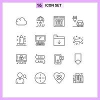 User Interface Pack of 16 Basic Outlines of night dinner server candlelight electric Editable Vector Design Elements