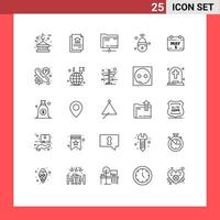 User Interface Pack of 25 Basic Lines of calendar secure folder lock internet of things Editable Vector Design Elements