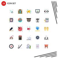 Flat Color Pack of 25 Universal Symbols of printer gadget advertise eye screen Editable Vector Design Elements