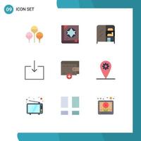 Editable Vector Line Pack of 9 Simple Flat Colors of geo wallet interior new import Editable Vector Design Elements