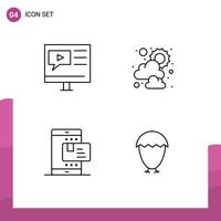 Pictogram Set of 4 Simple Filledline Flat Colors of education online tutorial sunny rate Editable Vector Design Elements