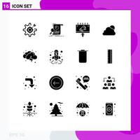 Group of 16 Modern Solid Glyphs Set for cloudy cloud financial sky billboard Editable Vector Design Elements