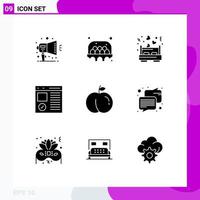 9 Universal Solid Glyphs Set for Web and Mobile Applications fruit development bed develop browser Editable Vector Design Elements