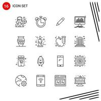 Collection of 16 Vector Icons in Line style Pixle Perfect Outline Symbols for Web and Mobile Line Icon Signs on White Background 16 Icons Creative Black Icon vector background