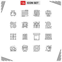 Modern Set of 16 Outlines and symbols such as camping gear newspaper web food Editable Vector Design Elements