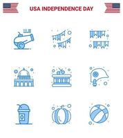 feliz día de la independencia 9 paquete de iconos de blues para web e impresión wisconsin madison garland capitol decoración elementos de diseño vectorial del día de estados unidos editables vector