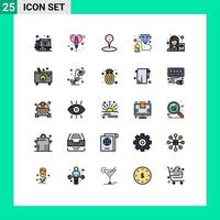 Set of 25 Modern UI Icons Symbols Signs for writer scientist marker female investment Editable Vector Design Elements