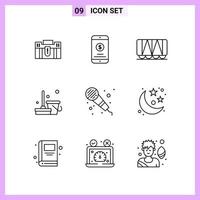 9 Icons in Line Style Outline Symbols on White Background Creative Vector Signs for Web mobile and Print Creative Black Icon vector background