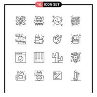 Modern Set of 16 Outlines and symbols such as learning education planet book goal Editable Vector Design Elements