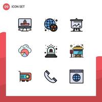 Set of 9 Modern UI Icons Symbols Signs for alert cloud scince analytics data scince reporting Editable Vector Design Elements