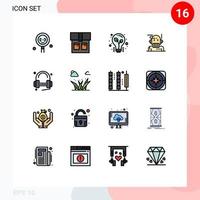 Pictogram Set of 16 Simple Flat Color Filled Lines of headphone analyst light algorithm adviser Editable Creative Vector Design Elements