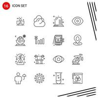 Collection of 16 Vector Icons in Line style Pixle Perfect Outline Symbols for Web and Mobile Line Icon Signs on White Background 16 Icons Creative Black Icon vector background