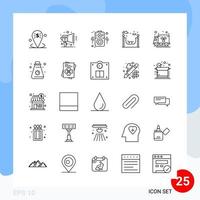 Modern Pack of 25 Icons Line Outline Symbols isolated on White Backgound for Website designing Creative Black Icon vector background