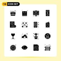 16 Universal Solid Glyphs Set for Web and Mobile Applications gadget computers coding technology communications Editable Vector Design Elements