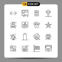 Set of 16 Modern UI Icons Symbols Signs for rattle report paper paper financial Editable Vector Design Elements