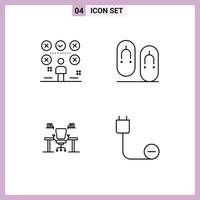 Pack of 4 Modern Filledline Flat Colors Signs and Symbols for Web Print Media such as checklist table user flops chair Editable Vector Design Elements