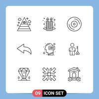 Group of 9 Outlines Signs and Symbols for learning human album head undo Editable Vector Design Elements