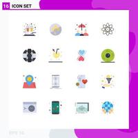 Modern Set of 16 Flat Colors Pictograph of sport football group insurance ball molecule Editable Pack of Creative Vector Design Elements