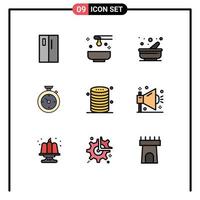 Universal Icon Symbols Group of 9 Modern Filledline Flat Colors of hotel timer spa compass mortar Editable Vector Design Elements