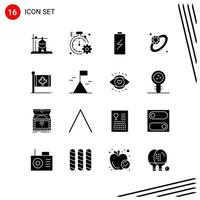 Collection of 16 Vector Icons in solid style Pixle Perfect Glyph Symbols for Web and Mobile Solid Icon Signs on White Background 16 Icons Creative Black Icon vector background