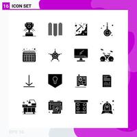 Pack of 16 Modern Solid Glyphs Signs and Symbols for Web Print Media such as date watch accessorize mining jewelry accessory Editable Vector Design Elements