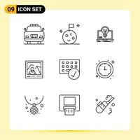 Group of 9 Outlines Signs and Symbols for devices computers laptop photo image Editable Vector Design Elements