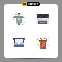 4 Flat Icon concept for Websites Mobile and Apps agriculture glasses scarecrow clapperboard eye Editable Vector Design Elements