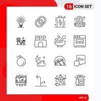 Creative Set of 16 Universal Outline Icons isolated on White Background Creative Black Icon vector background