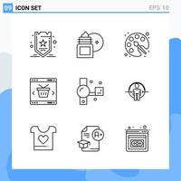 iconos de estilo moderno de 9 líneas delinean símbolos para uso general signo de icono de línea creativa aislado en fondo blanco paquete de 9 iconos fondo de vector de icono negro creativo