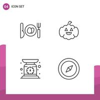 Line Pack of 4 Universal Symbols of dinner weighing pumkin check weight map Editable Vector Design Elements