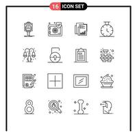 User Interface Pack of 16 Basic Outlines of time paper security marketing business Editable Vector Design Elements