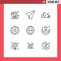 Set of 9 Commercial Outlines pack for pray globe chart global person Editable Vector Design Elements