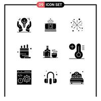 Set of 9 Solid Style Icons for web and mobile Glyph Symbols for print Solid Icon Signs Isolated on White Background 9 Icon Set Creative Black Icon vector background