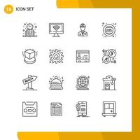 16 Universal Outlines Set for Web and Mobile Applications monday cyber signal labor constructor Editable Vector Design Elements