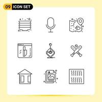 Set of 9 Modern UI Icons Symbols Signs for gaming arcade map security investigation Editable Vector Design Elements