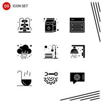 Collection of 9 Vector Icons in solid style Pixle Perfect Glyph Symbols for Web and Mobile Solid Icon Signs on White Background 9 Icons Creative Black Icon vector background