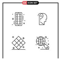 Set of 4 Line Style Icons for web and mobile Outline Symbols for print Line Icon Signs Isolated on White Background 4 Icon Set Creative Black Icon vector background