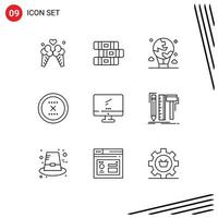 Universal Icon Symbols Group of 9 Modern Outlines of computer delete balloon close cancel Editable Vector Design Elements