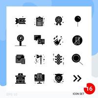 Modern Pack of 16 Icons Solid Glyph Symbols isolated on White Backgound for Website designing Creative Black Icon vector background